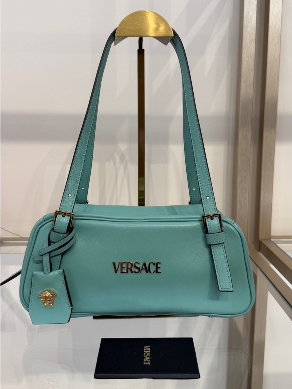 Versace tag shoulder bag leather green NEW - Picture 2 of 8